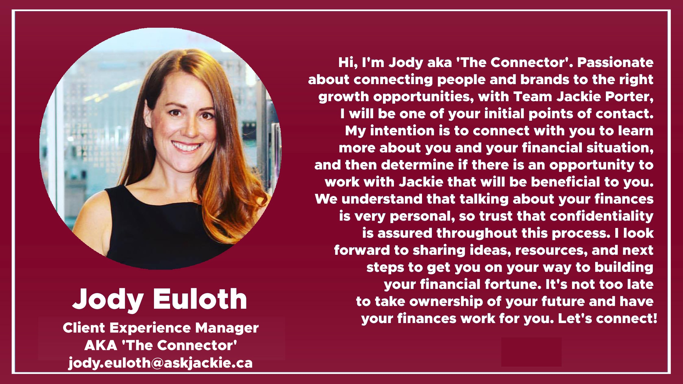 jackie porter cfp in toronto meet jody jackie porter certified financial planner and financial advisor in toronto meet jackie