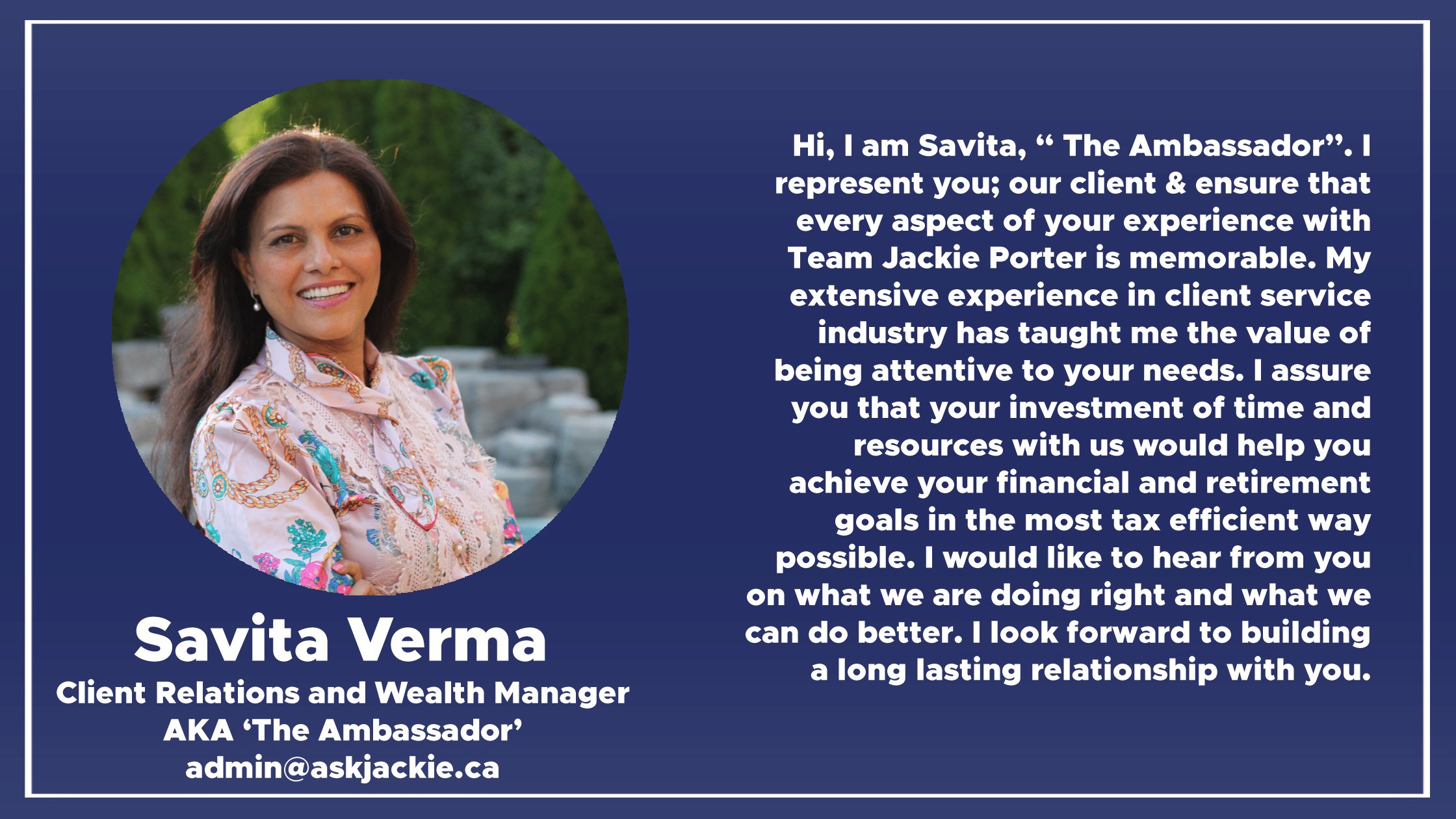 jackie porter cfp in toronto meet pelin jackie porter certified financial planner and financial advisor in toronto meet savita